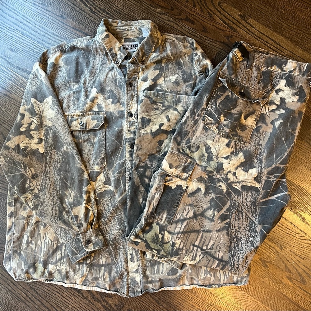 Vintage Mossy Oak Camo Hunting Set Jerzees Outdoors XL Shirt Pants